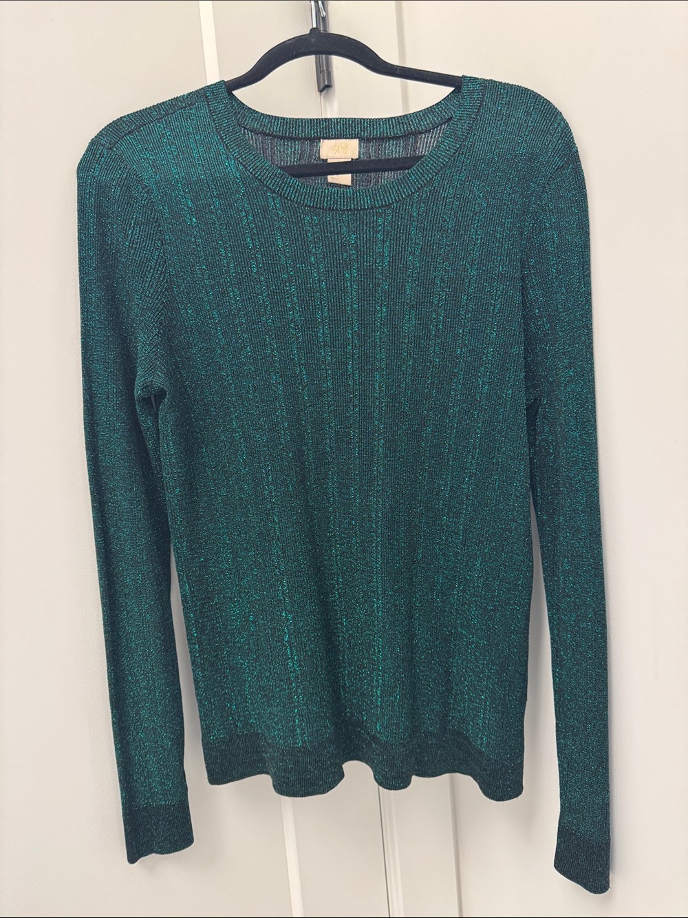 H&M green sparkle sweater top